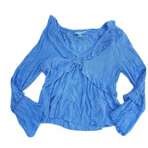 American Eagle Blue Striped Ruffle Top Bell Sleeves, S